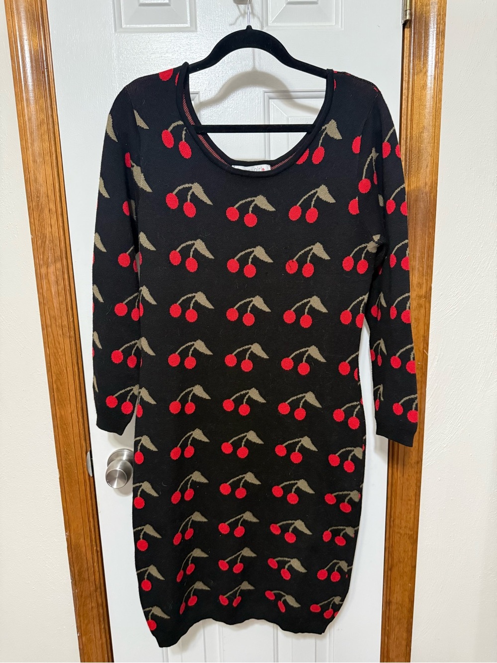Curvy Girl by Ashley Stewart Cherry Knit Sweater Dress Black Red Plus Size 1X